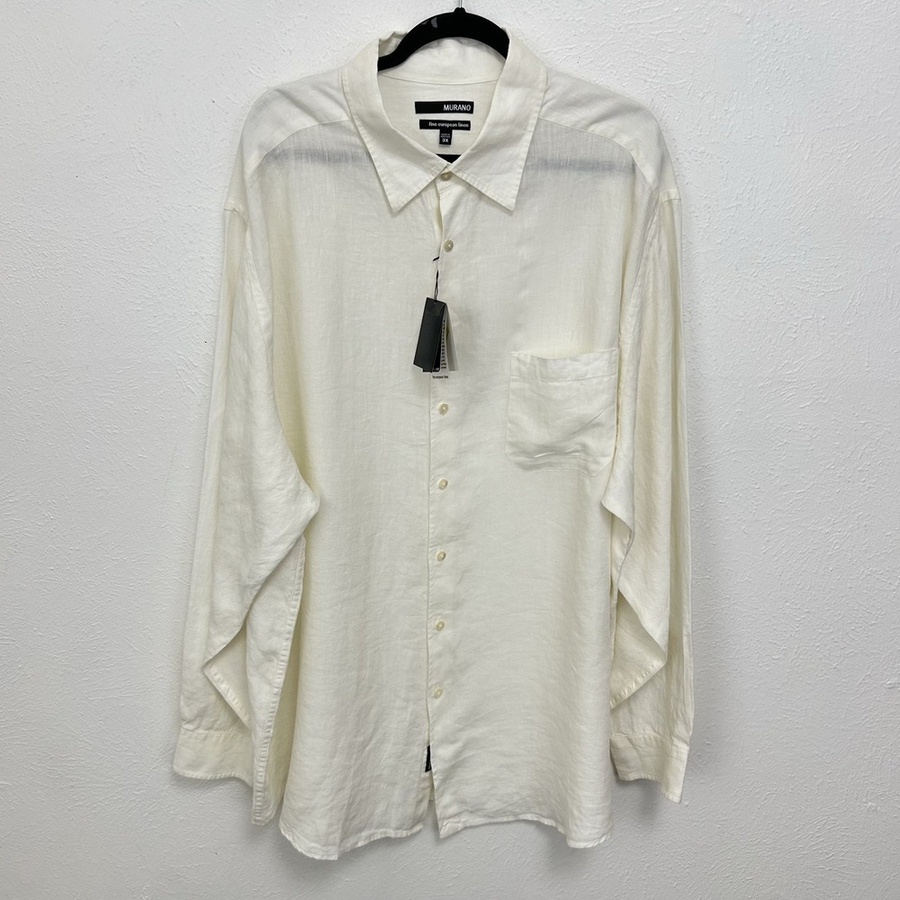 Murano Fine European 100% Linen Long Sleeve Ecru White Button Up Mens Sz 3X NEW!